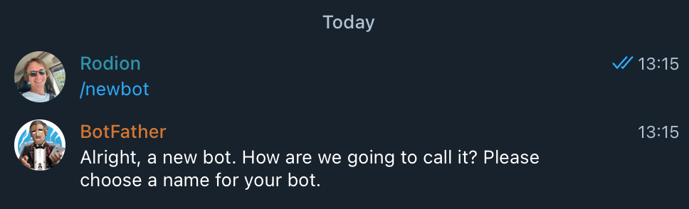 Создание нового бота в BotFather